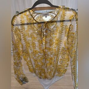 Superdown Yellow Patterned Sheer Blouse
